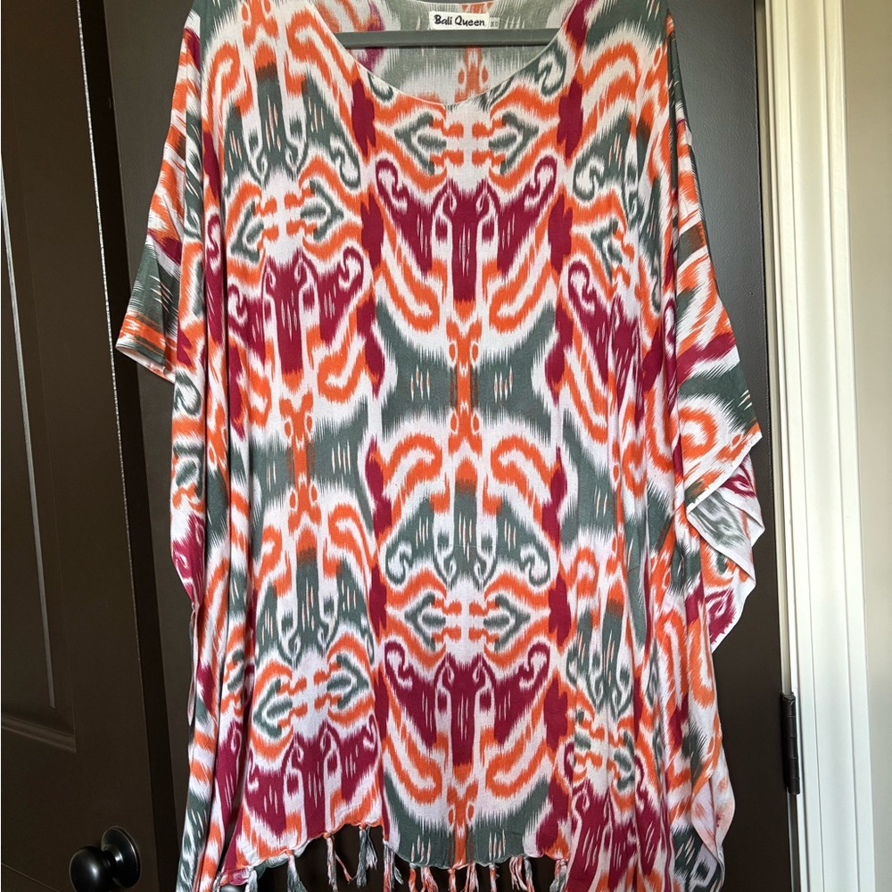 Women's Ikat Tunic Top - Orange, Pink, Gray